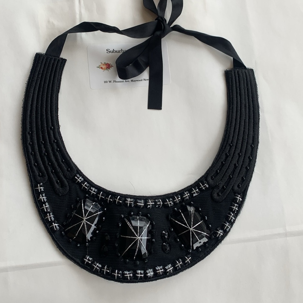 Vintage Statement Bib Necklace Jewel Embellished Felt Ribbon Collar